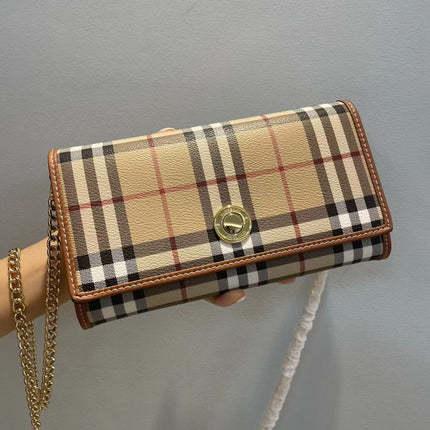 BBR CHECK CHAIN STRAP WALLET IN BEIGE CALFSKIN
