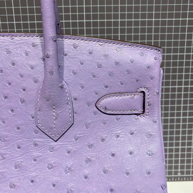 HM BIRKIN 30CM PURPLE OSTRICH LEATHER SILVER HARDWARE