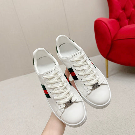 GG ACE LEATHER LOW-TOP SNEAKER IN WHITE CALFSKIN