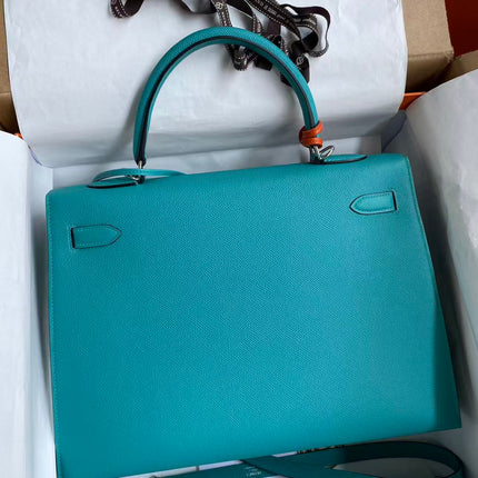 HM KELLY BAG 32 IN BLEU PAON TOGO LEATHER WITH SILVER HARDWARE
