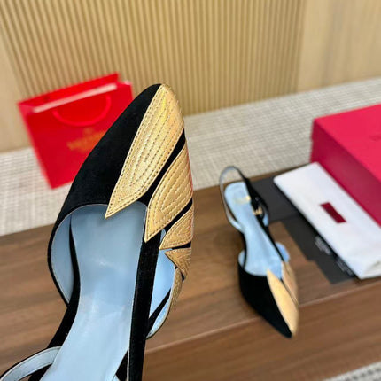 VALENTINO GARAVANI FOLIEFOLIAGE SLINGBACK PUMPS IN BLACK MIX GOLD