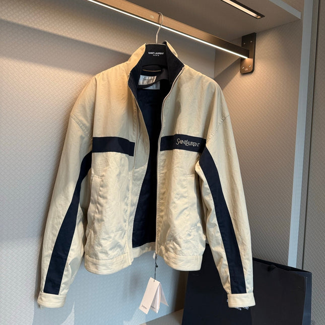 YSL EMBROIDERD JACKET IN MASTIC BEIGE