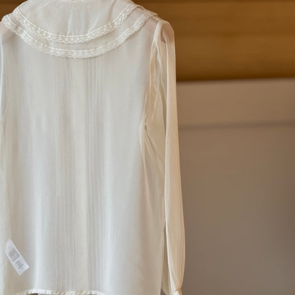 CHLOE RUFFLED LACE-TRIMMED COLLAR SILK-CHIFFON BLOUSE IN WHITE