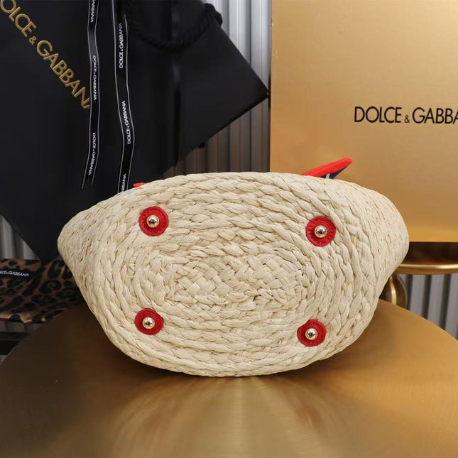 D&G HANDBAG 35 IN BEIGE MIX RED RAFFIA