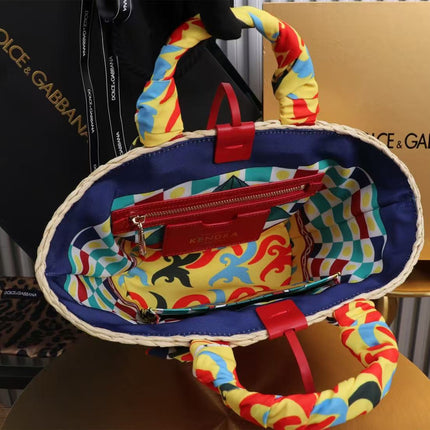 D&G HANDBAG 35 IN BEIGE MIX RED RAFFIA