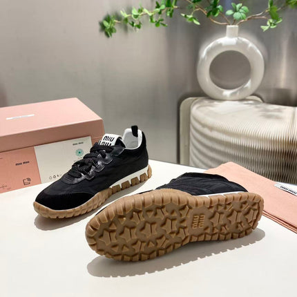 MIUMIU 26S SNEAKERS IN IVORY BLACK FABRIC AND SUEDE