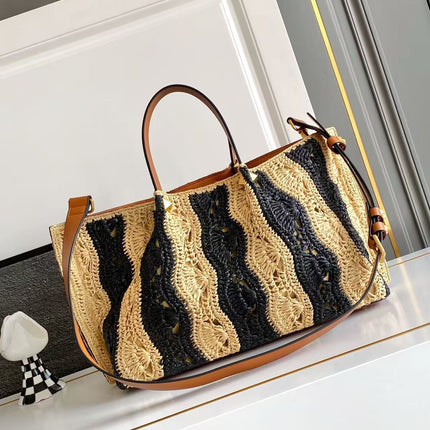 VALENTINO GARAVANI  VLOGO SIGNATURE MEDIUM 35 IN NATURAL AND BLACK RAFFIA