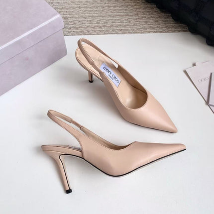 JIMMY CHOO 26S SLINGBACK HIGH HEELS 90 MM IN NUDE CALFSKIN