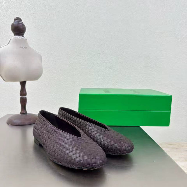BOTTEGA VENETA 26S BALLET FLATS RED BROWN WOVEN LAMBSKIN