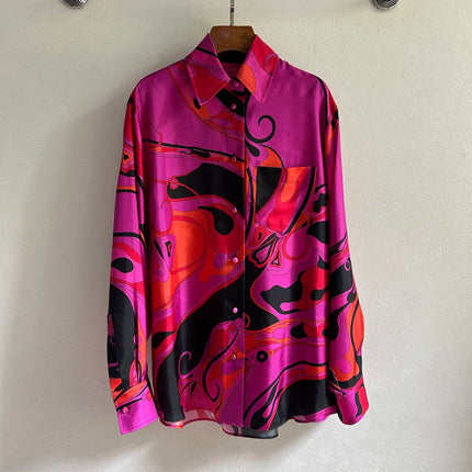PUCCI 26S LONG SLEEVE SHIRT ABSTRACT PRINT PINK BLACK SILK