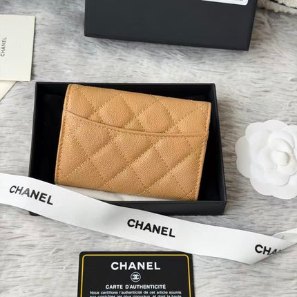 CHANEL CAVIAR QUILTED FLAP CARD HOLDER IN BEIGE LAMBSKIN