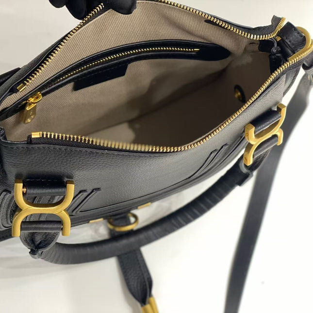 CHLOE MARCIE DOUBLE CARRY BAG IN BLACK CALFSKIN GOLD HARDWARE