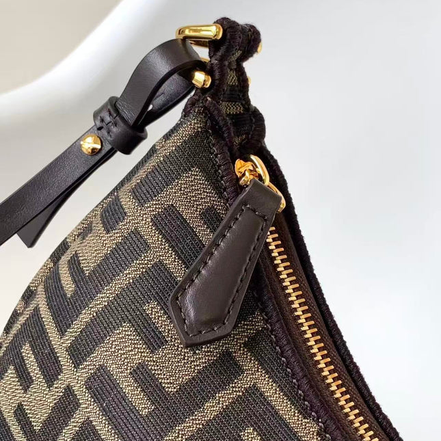 FENDI 26S MINI HOBO SHOULDER BAG IN BROWN FF JACQUARD CANVAS