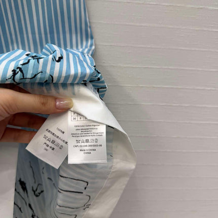 DIOR 26S STRIPED FLARED DRESS IN BLUE & WHITE COTTON BLEND