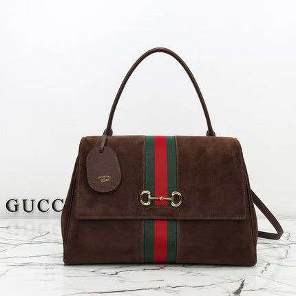 GUCCI 26S SHOULDER BAG 37 IN BROWN SUEDE WITH WEB STRIPE