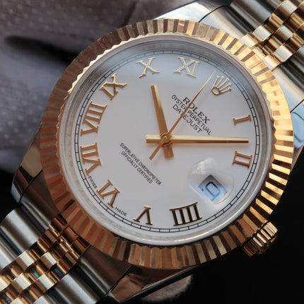 DATEJUST II GOLD STEEL WHITE DIAL ARABIC NUMERALS