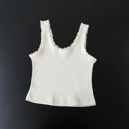 MIU MIU LACE-TRIM TANK TOP IN WHITE