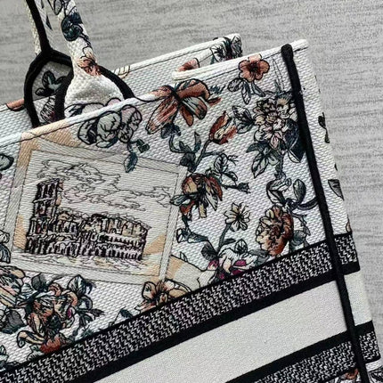 DIOR SOUVENIR DE ROME BOOK TOTE BAG IN FLORAL EMBROIDERY