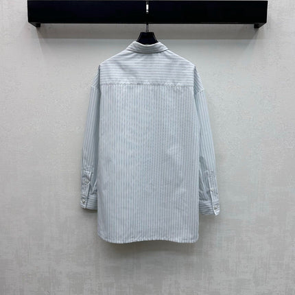 CHANEL STRIPED EMBROIDERED LOGO SHIRT WITH VERTICAL STRIPES