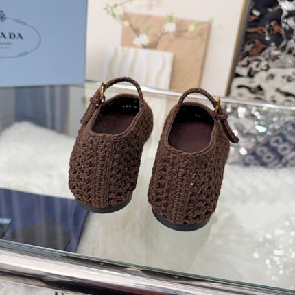PRADA MARY JANE FLATS IN COCOA BROWN CROCHET