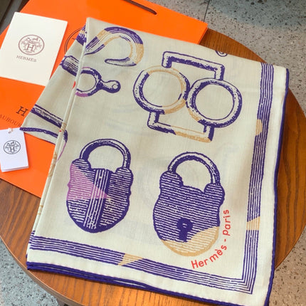 HERMES 26S PRINTED SQUARE SCARF 135 IN CASHMERE AND SILK 307238