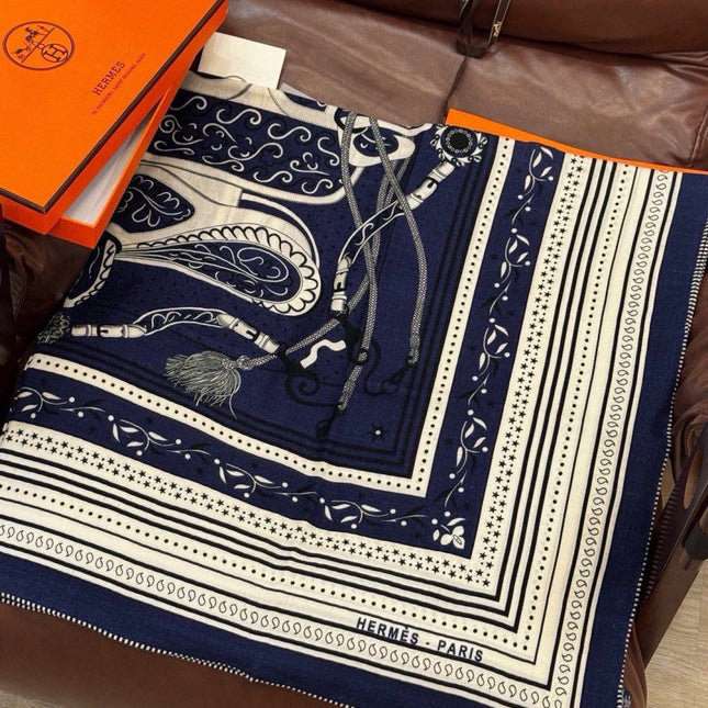 HERMES 26S PRINTED SQUARE SCARF 140 IN CASHMERE AND SILK 307280