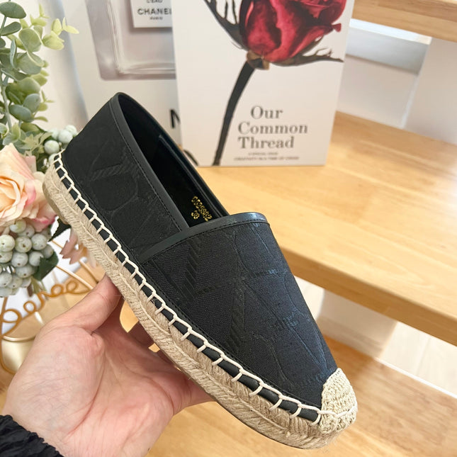 VALENTINO 26S SLIP ON SHOES IN BLACK JACQUARD CANVAS