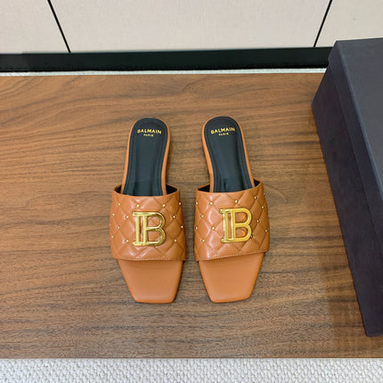BALMAIN 26S QUILTED MULES IN LIGHT BROWN CALFSKIN