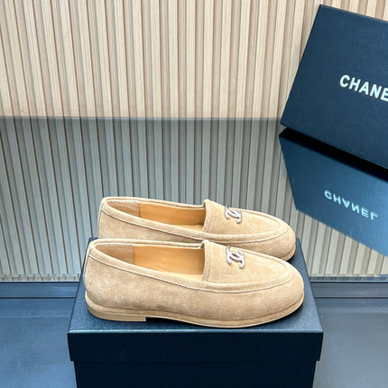 CHANEL 25S TEDDY LOAFER 15MM IN LIGHT BROWN SUEDE SILVER HARDWARE