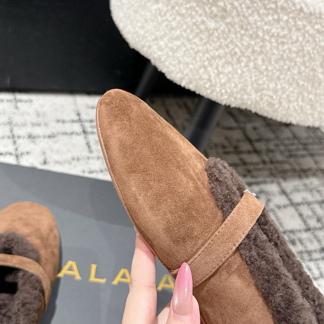 ALAIA 26S  BALLET FLATS IN BROWN SUEDE AND WOOL