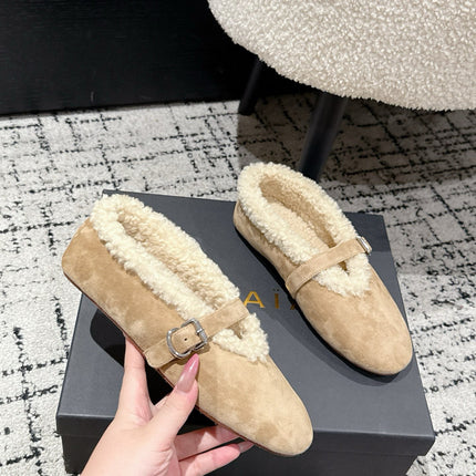 ALAIA 26S  BALLET FLATS IN DARK BEIGE SUEDE AND WOOL