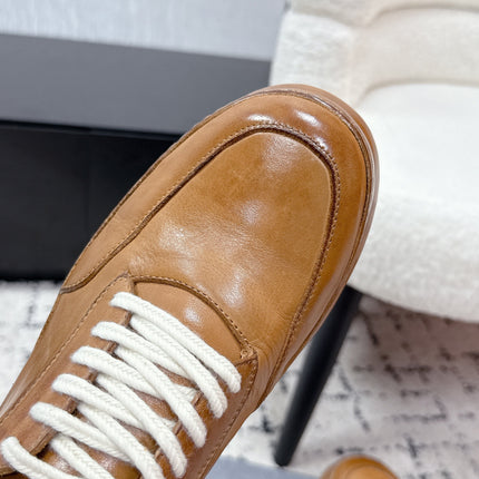 PRADA 26S SNEAKERS IN GOLDEN BROWN SHINY CALFSKIN