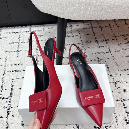 CELINE 26S HIGH-HEEL SLINGBACK 35 MM IN DARK RED CALFSKIN