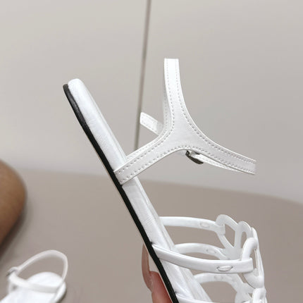 LOEWE 26S SQUARE TOE SANDALS IN WHITE CALFSKIN LOGO