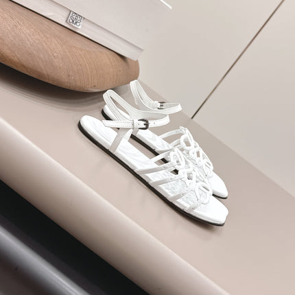LOEWE 26S SQUARE TOE SANDALS IN WHITE CALFSKIN LOGO