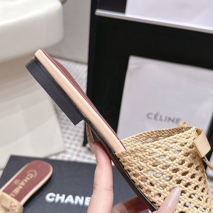 CHANEL 26S POINTED-TOE MULES IN BEIGE MESH