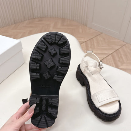 PRADA 26S SINGLE STRAP CHUNKY SOLE SANDALS IN WHITE CANVAS