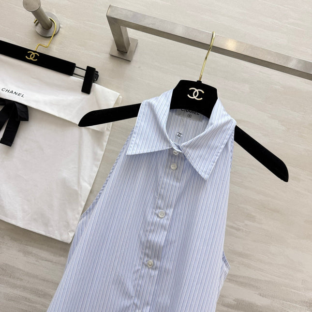 CHANEL 26S SLEEVELESS SHIRT COLLAR TOP STYLE 1196