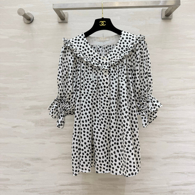 CHLOE 26S PLEATED SILK POLKA DOT BLOUSE STYLE 28
