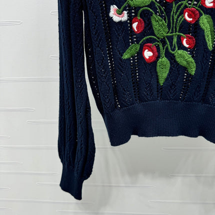 VALENTINO CREW NECK LONG-SLEEVE EMBROIDERED KNIT TOP 274958