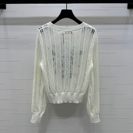 VALENTINO CREW NECK LONG-SLEEVE EMBROIDERED KNIT TOP 274957