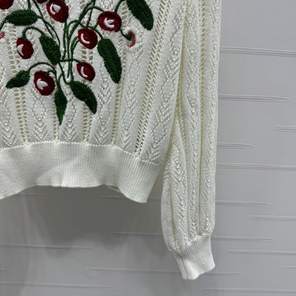 VALENTINO CREW NECK LONG-SLEEVE EMBROIDERED KNIT TOP 274957