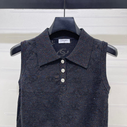 CHANEL 26S SLEEVELESS KNIT POLO TOP 1338