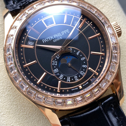 ANNUAL CALENDAR ROSE GOLD ATTACHED DIAMOND BEZEL BLACK DIAL