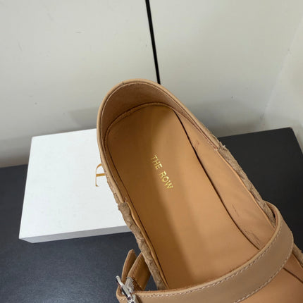 THE ROW 26S MARY JANE BALLET FLATS IN BEIGE SUEDE AND CALFSKIN