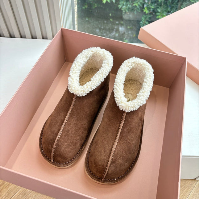 MIUMIU 26S ANKLE BOOTS IN BROWN SUEDE AND SHEARLING