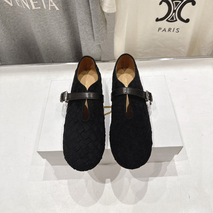 THE ROW 26S MARY JANE FLATS IN BLACK SUEDE