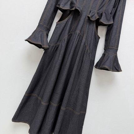 ZIMMERMANN 26S RUFFLED DENIM CUT-OUT MIDI DRESS STYLE 69