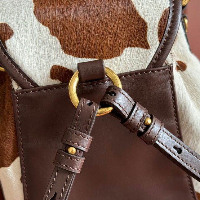 MIUMIU 26S BACKPACK 25 IN CREAM WHITE AND BROWN PONY HAIR