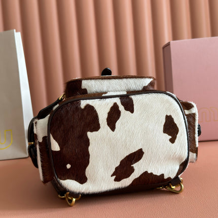 MIUMIU 26S BACKPACK 25 IN CREAM WHITE AND BROWN PONY HAIR